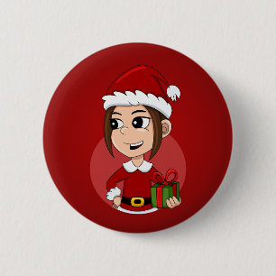 Knop voor kerstmeisje cartoon ronde button 5,7 cm
