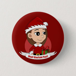 Knop voor kerstmeisje cartoon ronde button 5,7 cm
