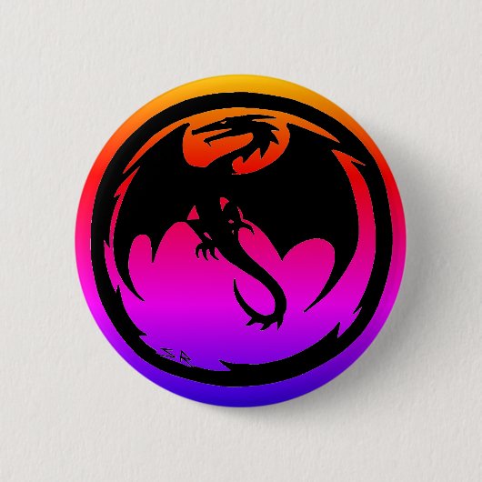 Knop Zwart dragon neon Ronde Button 5,7 Cm (Voorkant)