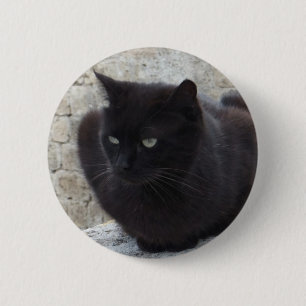 Knop Zwart katje Ronde Button 5,7 Cm