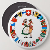 Knop Zwitserse kantons en dansers Ronde Button 6,0 Cm (Voorkant /achterkant)