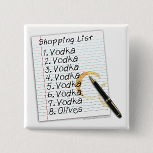 KNOPEN, VODKA BOODSCHAPLIJST VIERKANTE BUTTON 5,1 CM