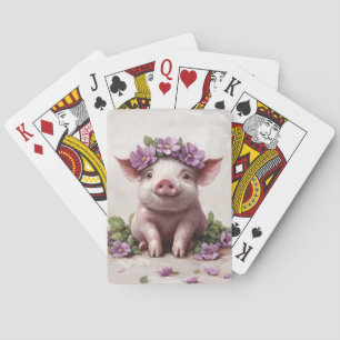 Knorretje in een Paarse bloemkroon Pokerkaarten