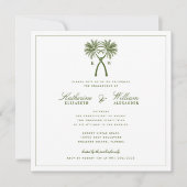 Knoted Palm Trees Monogram Beach Engagement Party Kaart (Voorkant)
