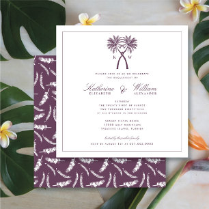 Knoted Palm Trees Monogram Beach Engagement Party Kaart