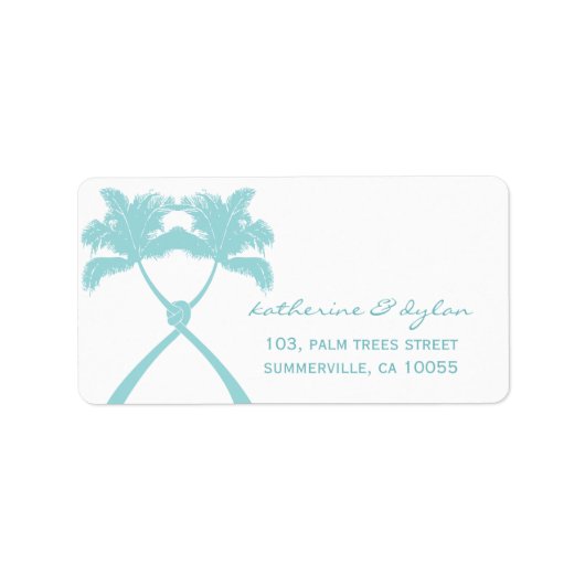 Knoted Palm Trees Tropical Beach Wedding Address Etiket (Voorkant)