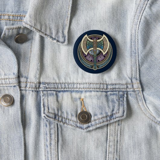 Knotwork Labrys Round Button (In situ)