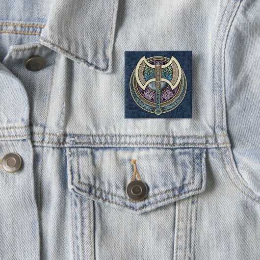 Knotwork Labrys Square Button (In situ)
