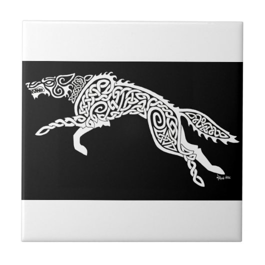 Knotwork Wolf, White on Black Tegeltje (Voorkant)