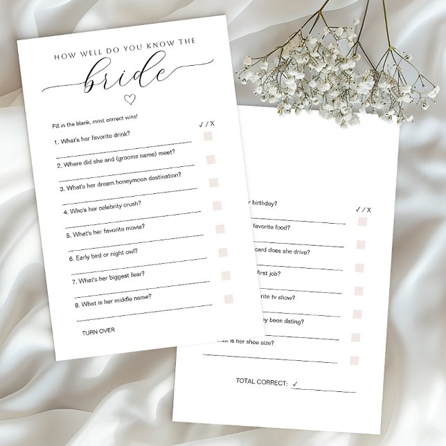 Know the Bride Game Minimal Bridal Shower Activity (Fun Bridal Shower Activity)