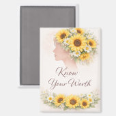 Know Your Worth Sunflower Affirmation Magnet Magneet (Voorkant / Achterkant)
