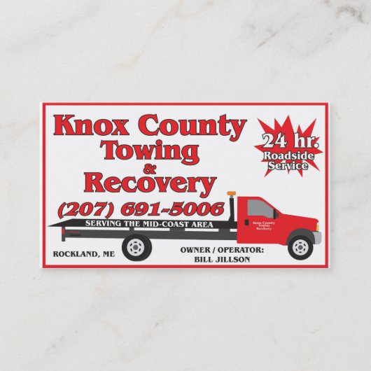 Knox County Towing Visitekaartje (Voorkant)