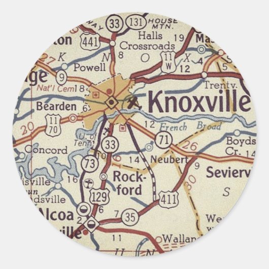 Knoxville TN kaart Ronde Sticker (Voorkant)