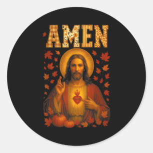 Knuffel Amen Herfst Jezus Christelijke Bijbelverze Ronde Sticker