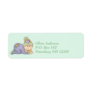 Knuffel Baby Jongen - Groene & Paarse Baby Shower Etiket
