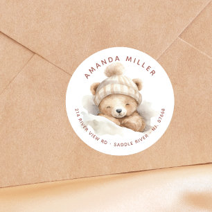 Knuffel Beer Baby Shower Adreslabel Ronde Sticker