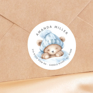 Knuffel Beer Baby Shower Adreslabel Ronde Sticker