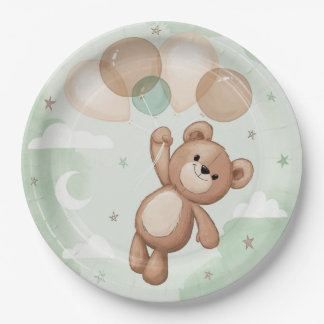 Knuffel Beer Drijvend met Ballonnen Baby Shower Papieren Bordje