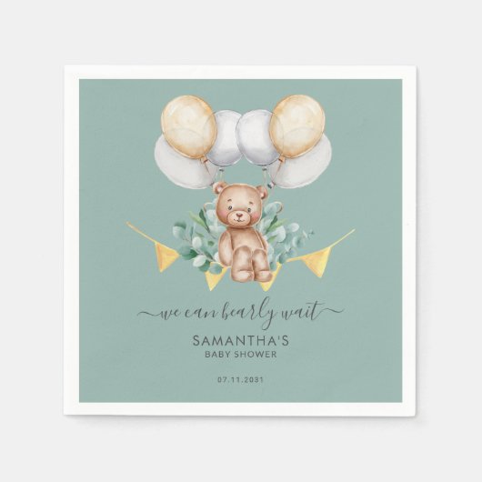 Knuffel Beer Eucalyptus Baby Shower Papier Servet (Voorkant)