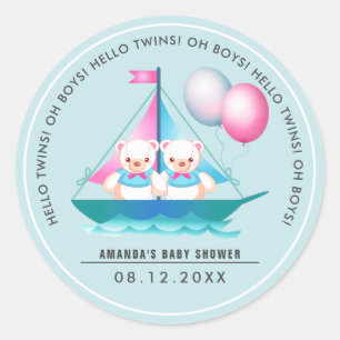 Knuffel Beer   Twin Boys Baby shower Favor Sticker