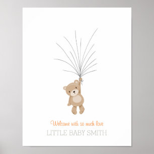 Knuffel beer voor babyshower gastboek oranje poster