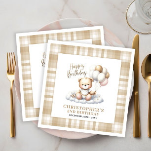 Knuffel Beren 4de Verjaardag Gouden Servetten Set