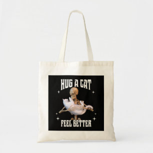 Knuffel een kat Voel je beter Grappige Skelet Kat  Tote Bag