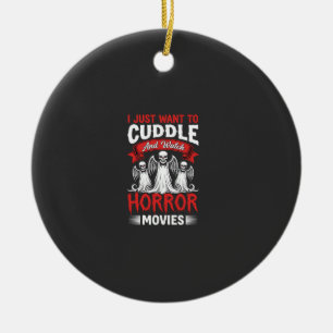 Knuffel en griezelfilms kijken Skelet Halloween Keramisch Ornament