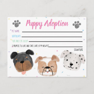 Knuffel Hondje Adoptiekaart voor Feestfavorietjes Briefkaart