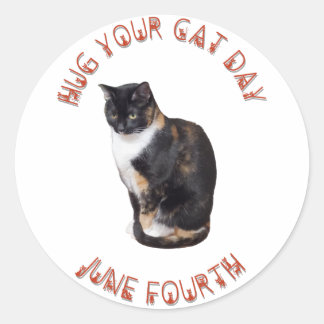 Knuffel je kattendag 4 juni ronde sticker