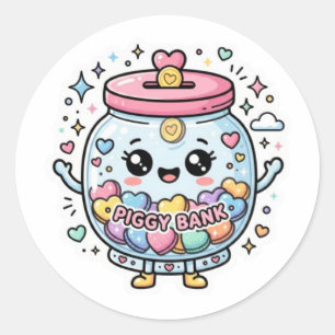 Knuffel Kawaii Spaarvarken Hulp Pot Hart CoSticker Ronde Sticker