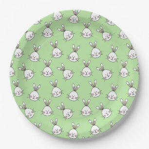 Knuffel Konijn Gezicht Patroon op Lichtgroen Papieren Bordje