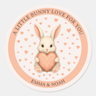Knuffel Konijn Liefde met Hart op Zachte Blos Ronde Sticker