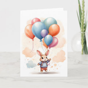 Knuffel Konijn met Ballonnen Aquarel Lege Kaart