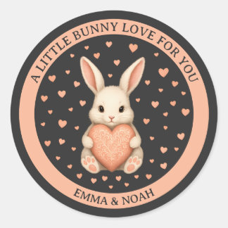 Knuffel Konijn met Hart op Donkere Koolstof Ronde Sticker