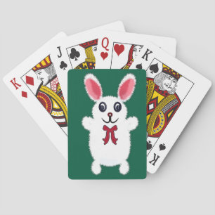 Knuffel Konijn met Rode Strik - Chri Pokerkaarten