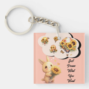 Knuffel Konijn Met Zonnebloem Acryl Sleutelhanger