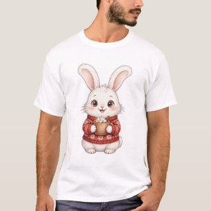 Knuffel Konijn Rode Kersttrui Heet Chocolade T-Shi T-shirt