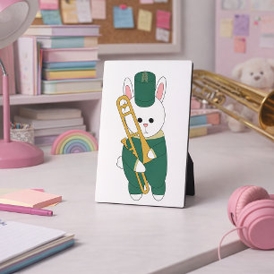 Knuffel Konijn Speelt Trombone Band Groen Goud Fotoplaat