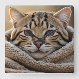 Knuffel Ocelot Kat en Deken Vierkante Klok