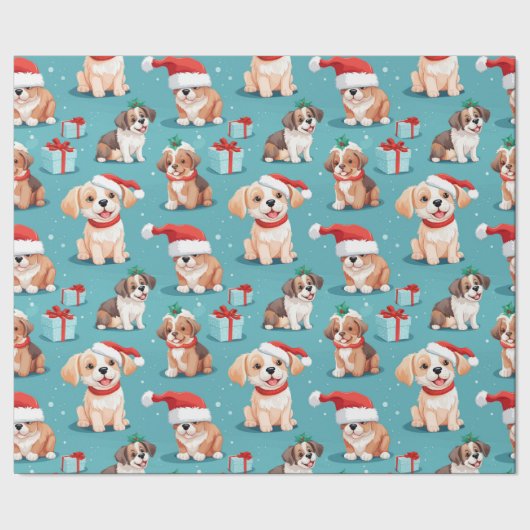 Knuffel puppy kerst cadeaupapier (Zoom)