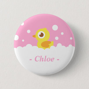 Knuffel Rubber Eendje in Bubbelbad Ronde Button 5,7 Cm