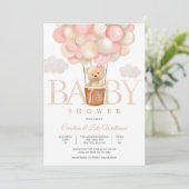 Knuffel Teddy Ballon Baby Shower Uitnodiging (Staand voorkant)