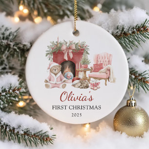 Knuffel Teddybeer Baby's Eerste Kerstmis Keramisch Ornament