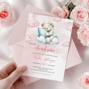 Knuffel Teddybeer Babyshower Uitnodiging Cloud 9 T