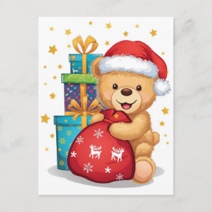 Knuffel Teddybeer Kerstman Zak Kerstvakantie Kunst Feestdagenkaart