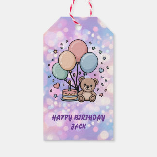Knuffel Teddybeer & Pastel Ballonnen Verjaardagsfe Cadeaulabel