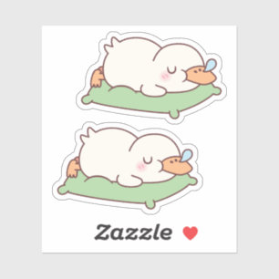 Knuffelachtige Eend Slapend Op Kussen Sticker
