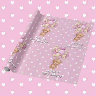 Knuffelbare Roze Teddybeer Baby Shower Cadeaupapier