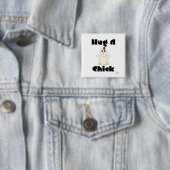 Knuffelbare witte kip knuffel een kuiken vierkante button 5,1 cm (In situ)